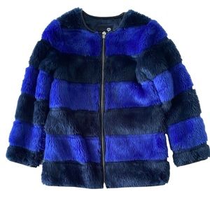 IKKS Girls Blue Striped Faux Fur Coat 10